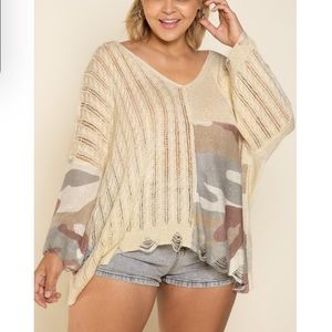 POL Two-Tone Distressed Oversized Sweater